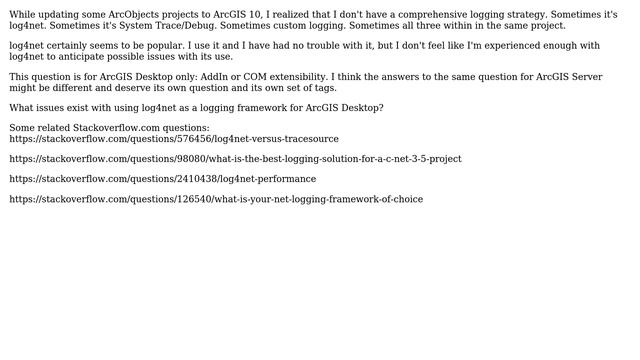 GIS: What issues exist with using log4net as a logging framework for ArcGIS Desktop? смотреть онлайн
