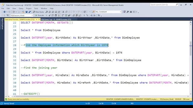27.Date Time Function in SQL|GETDATE(),DATEADD(),DATEPART(), DATEDIFF(),DATENAME(), EOMONTH() смотреть онлайн
