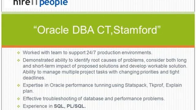 Oracle DBA Resume Stamford, CT смотреть онлайн