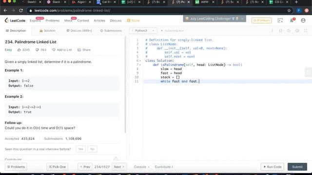 Palindrome Linked List- LeetCode- Python Solution смотреть онлайн