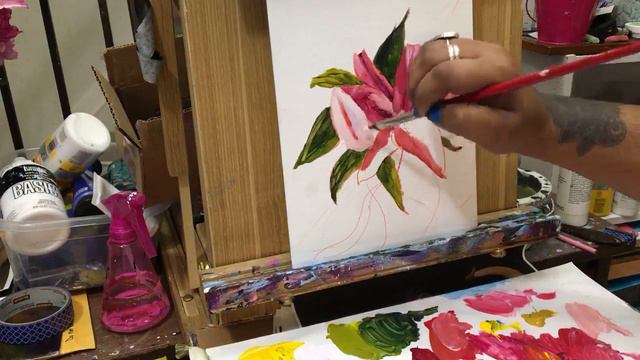 How to paint a Lily for Beginners 🔴Live painting tutorial смотреть онлайн