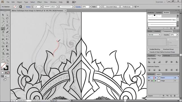 Image Sketch to Vector Adobe Illustrator Mirror technique and brushes смотреть онлайн