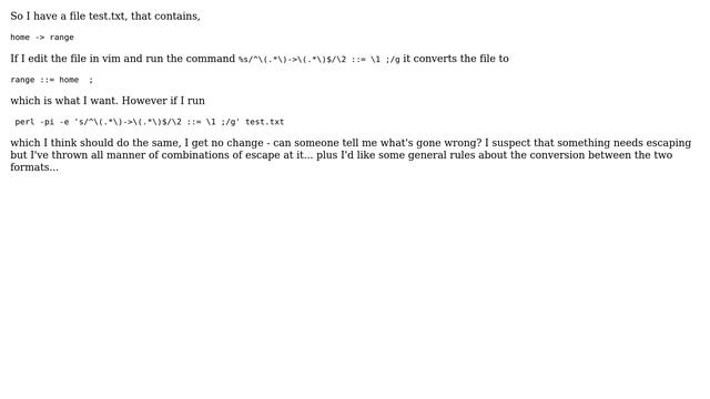 Converting between a vim replace and a perl pie replace смотреть онлайн