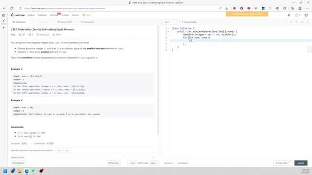 LeetCode 2357 | Make Array Zero by Subtracting Equal Amounts | HashSet | Java смотреть онлайн