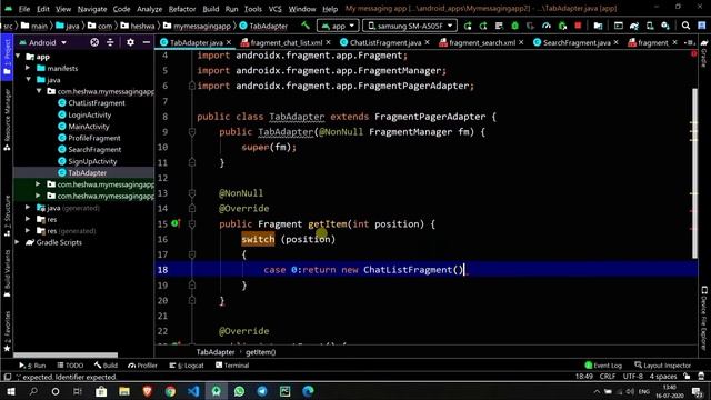 Learn to build your own chat app in Tamil-05 - Logout, Tab layout and retrieving data firebase смотреть онлайн