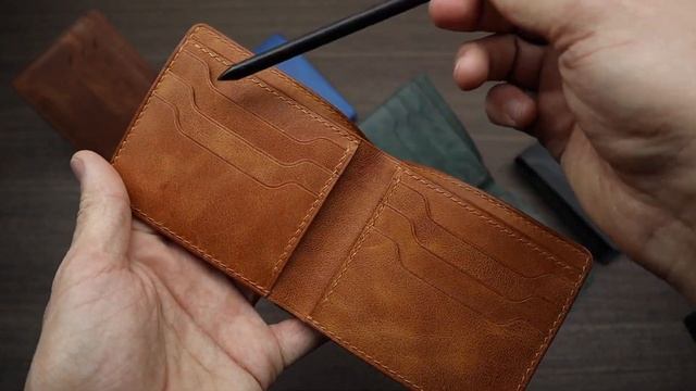 Тонкий кошелек из натуральной кожи. Идеальный подарок. Вместительный бифолд ручной работы. смотреть онлайн