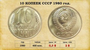 10 копеек СССР 1961 – 1991 года, цена. Узнайте стоимость Ваших монет СССР бесплатно.