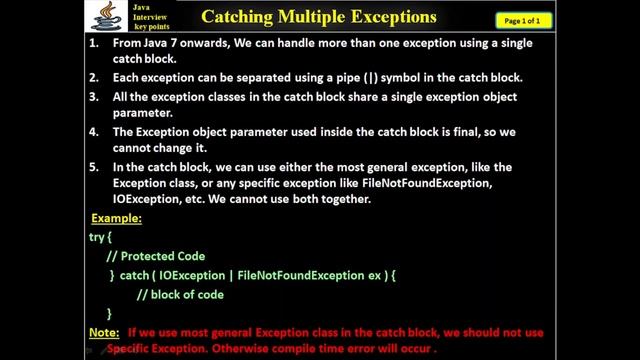 302. Java Exception Handling - Catching Multiple Exceptions in a single Catch Block. смотреть онлайн