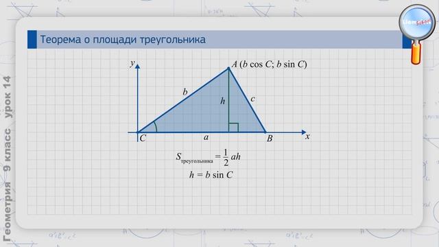 Геометрия 9 класс (Урок№14 - Теорема о площади треугольника.) смотреть онлайн