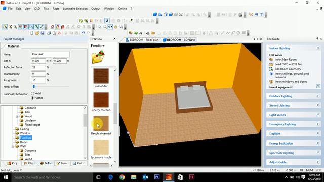 Dialux 4.13 tutorial part 2-Adding colors, furniture and textures for room смотреть онлайн