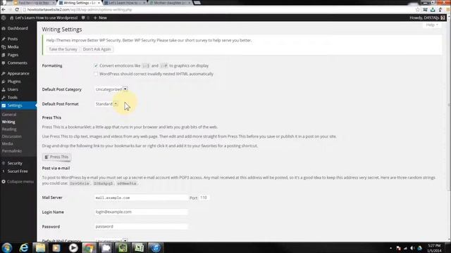 Reviewing the Writing Settings Tab in Wordpress смотреть онлайн