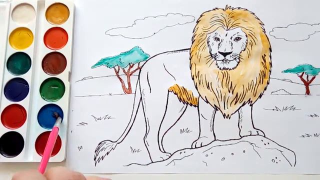 Раскраски для детей король Лев.Coloring pages for children. Draw A Lion. смотреть онлайн