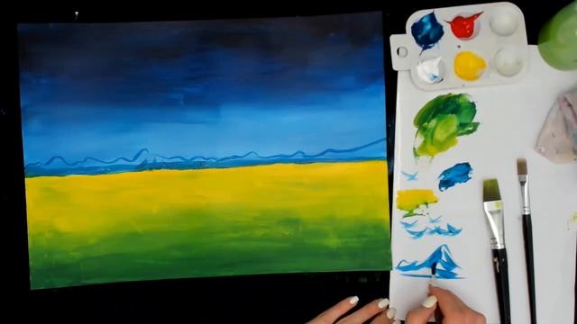 ART on MONDAY - Lesson 13, 2021 - landscape of blue sky with wheat fields смотреть онлайн