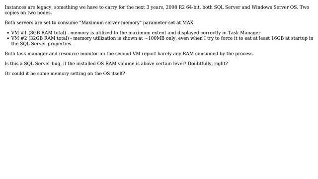 Databases: odd OS memory consumption by two nearly-identical SQL 2008 R2 instances смотреть онлайн