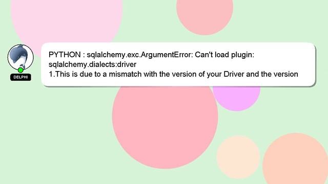PYTHON : sqlalchemy.exc.ArgumentError: Can't load plugin: sqlalchemy.dialects:driver смотреть онлайн