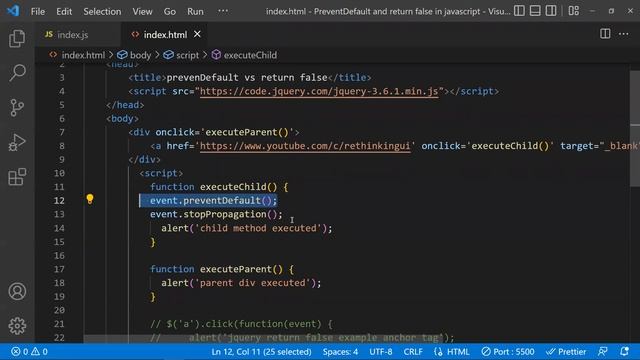 Difference Between preventDefault method and return false | JavaScript Interview Question смотреть онлайн