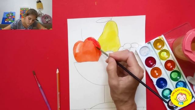 Как нарисовать НАТЮРМОРТ. УРОК 180.Тема: "фрукты в вазе"- краски смотреть онлайн