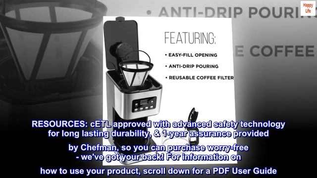 Chefman 12-Cup Programmable Coffee Maker, Electric Brewer, Auto Shut Off, Digital Display смотреть онлайн