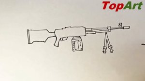 Как нарисовать Пулемёт Калашникова/How to draw a Kalashnikov machine gun