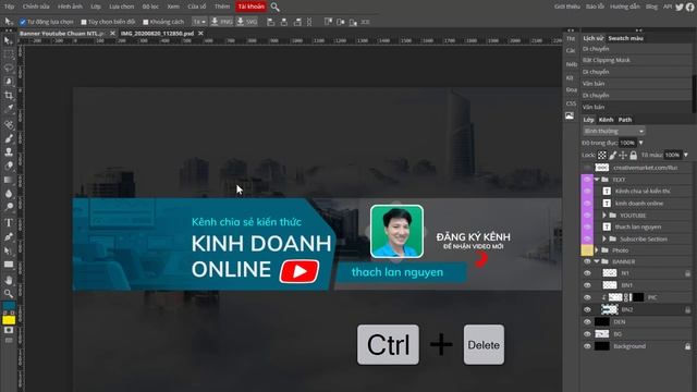 Photoshop Online Tiếng Việt - Photopea | Thiết kế banner Youtube đúng chuẩn (mẫu có sẵn) смотреть онлайн