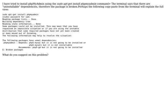 Ubuntu: Terminal says 'Broken package' when using apt-get to install phpMyAdmin (2 Solutions!!) смотреть онлайн