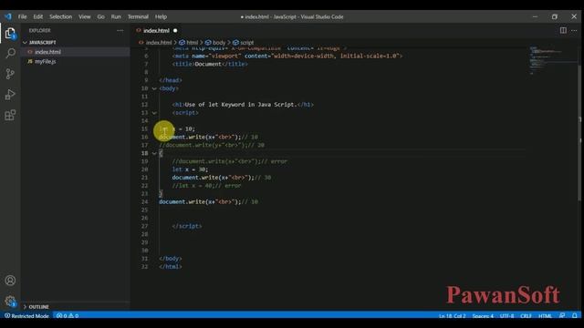 JavaScript-10 | What is Let Keyword in JS | Block Scope of let | Pawan Soft смотреть онлайн