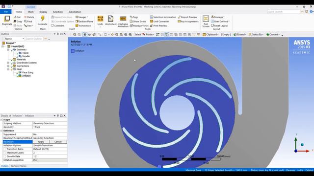 Ansys Fluent: Sliding Mesh Method: 2D Centrifugal Pump