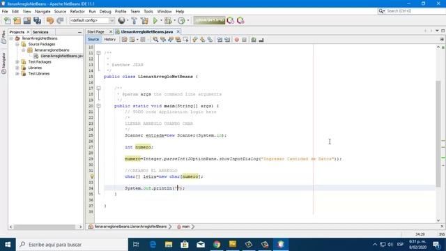 llenar un arreglo CHAR Java - Apache NetBeans смотреть онлайн
