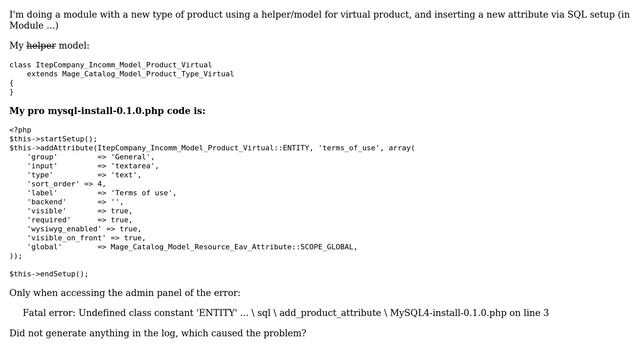 Magento: Fatal error: Undefined class constant 'ENTITY' смотреть онлайн