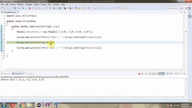 How to use fill(float[] a, float val) method of Java.util.Arrays Class? смотреть онлайн