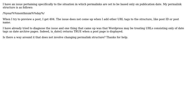 Wordpress: Post preview gives 404 when permalinks are purely date based смотреть онлайн