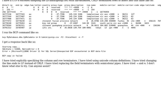 Databases: BCP woes: Unexpected EOF encountered in BCP data-file (2 Solutions!!) смотреть онлайн