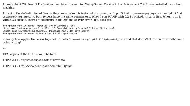 WAMP server won't run with PHP 5.3.4 but will with PHP 5.2.11 смотреть онлайн