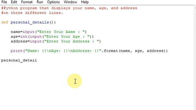 Python program that displays your name, age, and address смотреть онлайн
