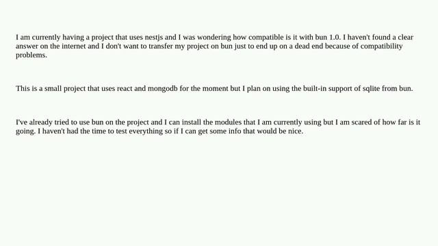 Bun Compatibility With Nestjs?