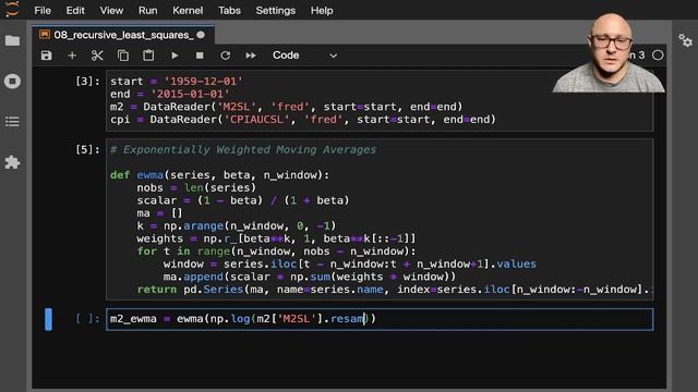 Recursive Least Squares with Quanity Theory of Money using statsmodels смотреть онлайн