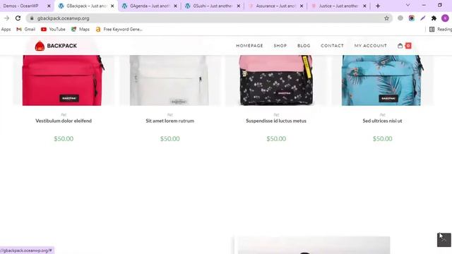 Live Preview of Backpacks Ecommerce Website and Landing Page design with ocean wp смотреть онлайн
