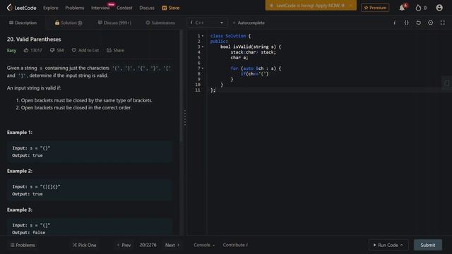 20. Valid Parentheses | Leetcode | Strings смотреть онлайн