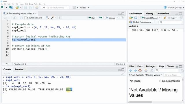 Find Missing Values in R (Example) | How to Identify the Position of NA | is.na & which Function смотреть онлайн