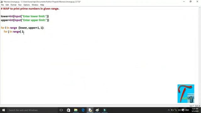 Python Part - 17 (Program- Prime Number in given Interval ) смотреть онлайн