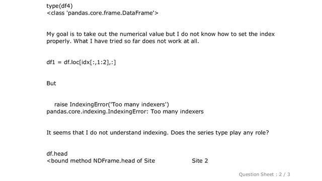 Pandas : pandas.core.indexing.IndexingError: Too many indexers смотреть онлайн