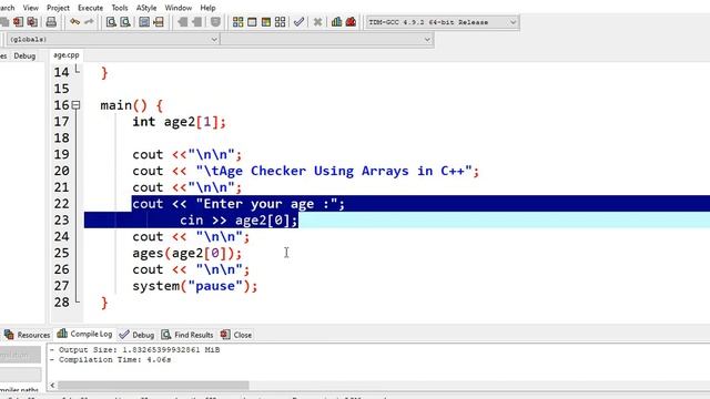 Age Checker Using Arrays in C++ смотреть онлайн