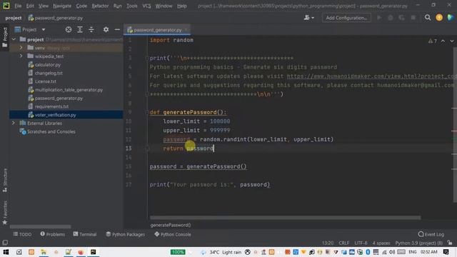 9. Generate six digits password | Python programming basics course смотреть онлайн
