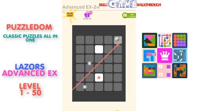 Puzzledom - Lazors Advanced EX Level 1 - 50 - Walkthrough смотреть онлайн