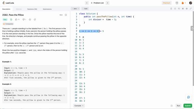 Leetcode 2582 Pass the Pillow (Java) - Leetcode Weekly Contest 335 - Beats 100% смотреть онлайн