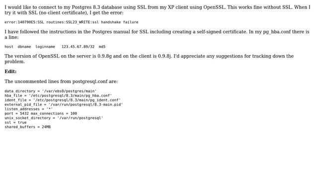 Resolving "ssl handshake failure" error in PostgresQL смотреть онлайн