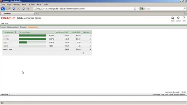 Oracle Apex - View Tablespaces смотреть онлайн