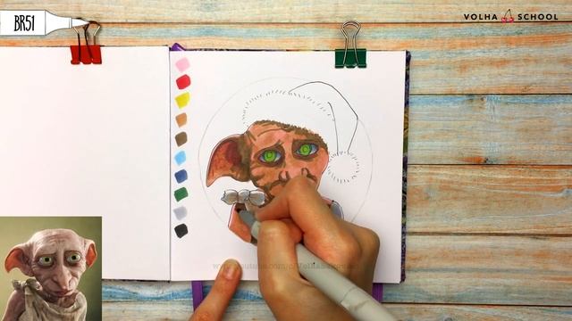 Как нарисовать Добби в новогоднем колпаке? / Видео-урок по рисованию маркерами #101 смотреть онлайн