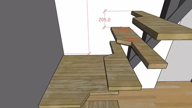 Эскиз лестницы гусиный шаг, на центральном косоуре. смотреть онлайн