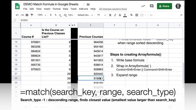 Google Sheets: Match() formula for close, not exact, matches in sorted ranges смотреть онлайн